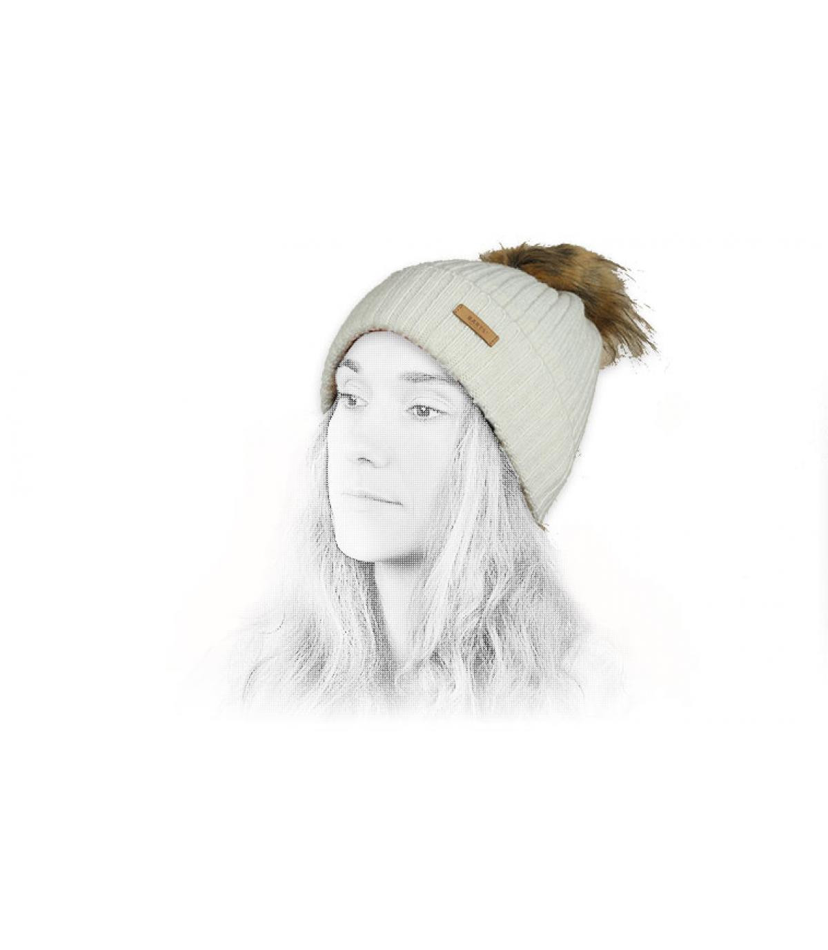 Barts bonnet laine blanc pompon fourru